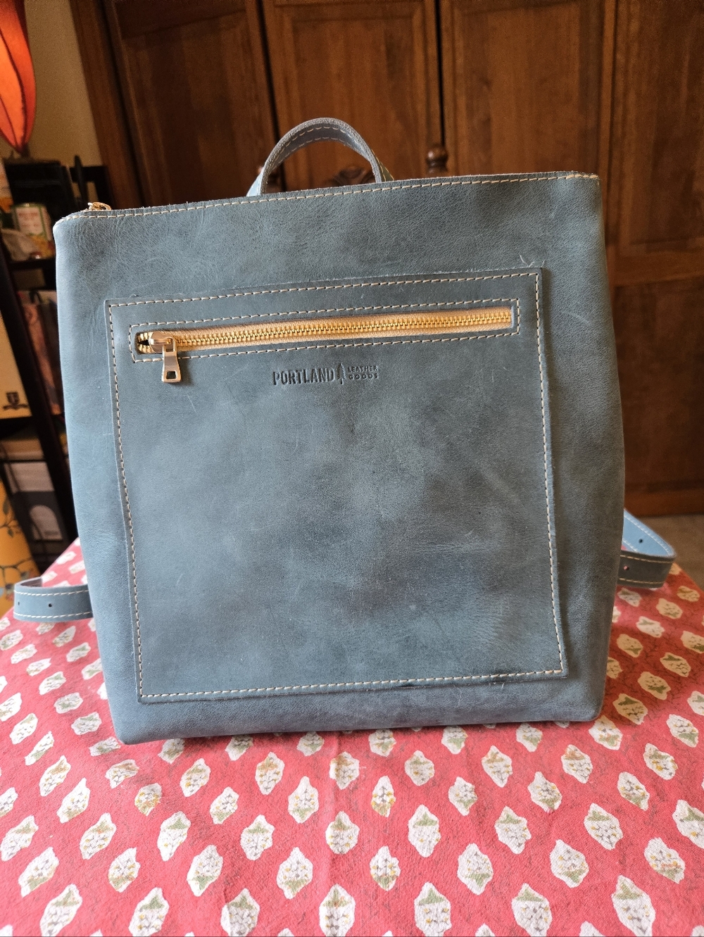 Portland Leather Goods Classic Tote Backpack in Aqua Brushed Leather
